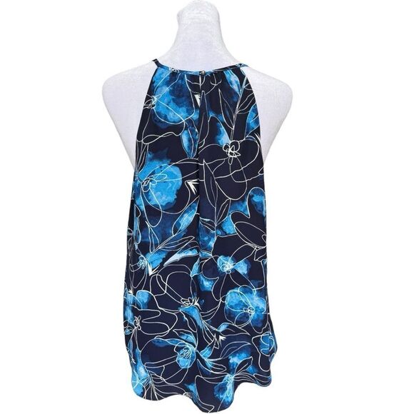RW&Co. Sleeveless Flowy Blue Floral Print Halter Neck Top Blouse. Medium. - Picture 3 of 8